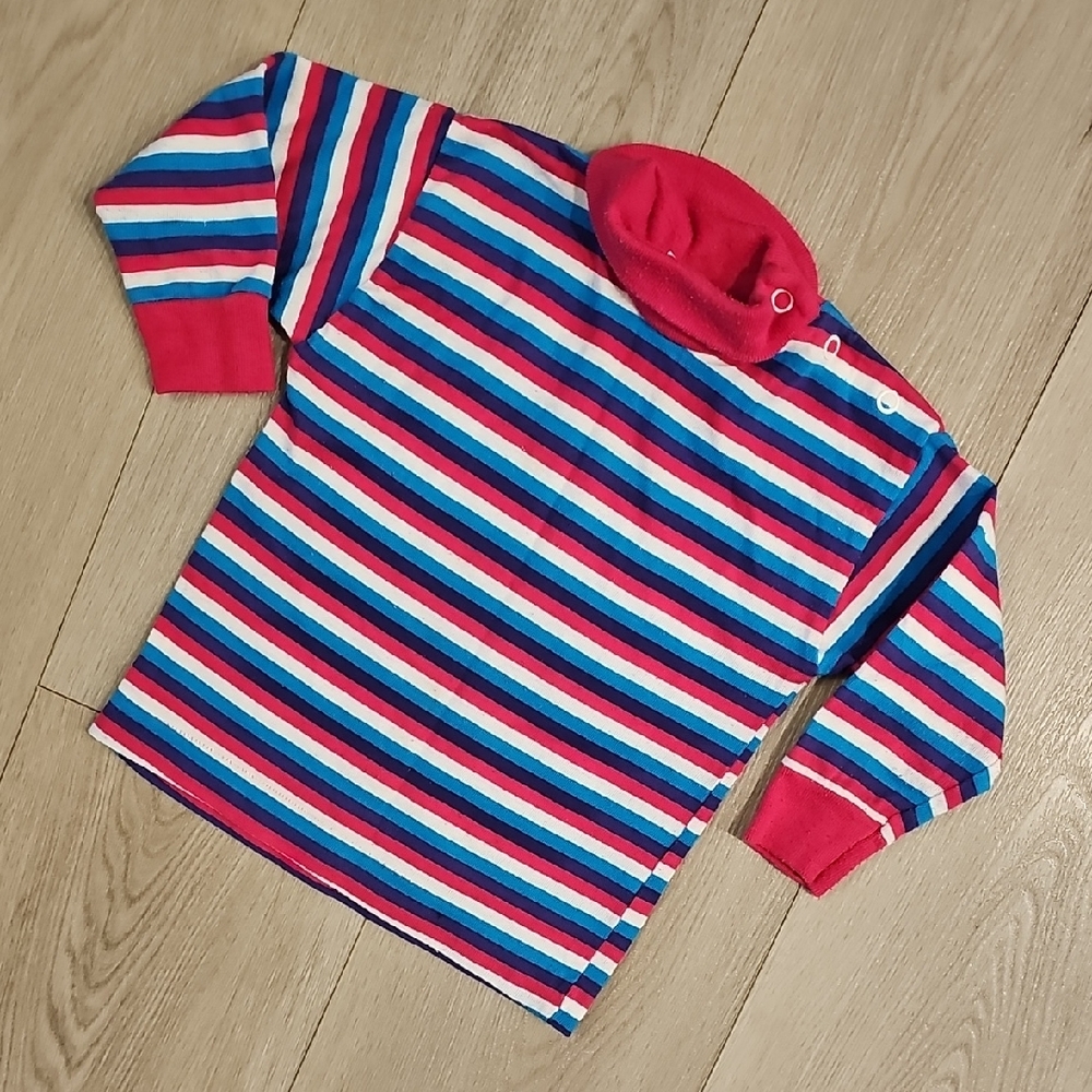 Vintage Sears Baby Pink And Purple Striped‎ Turtleneck Longsleeve Shirt, 18m